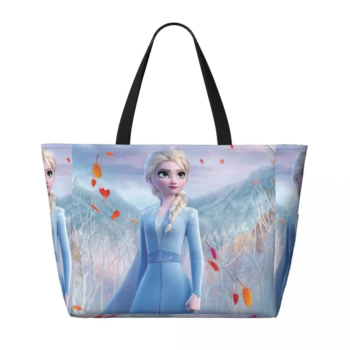 Custom Frozen Elsa Princess Tote Bag for Women Large Capacity Anime Animated Beach Gym Travel Bags