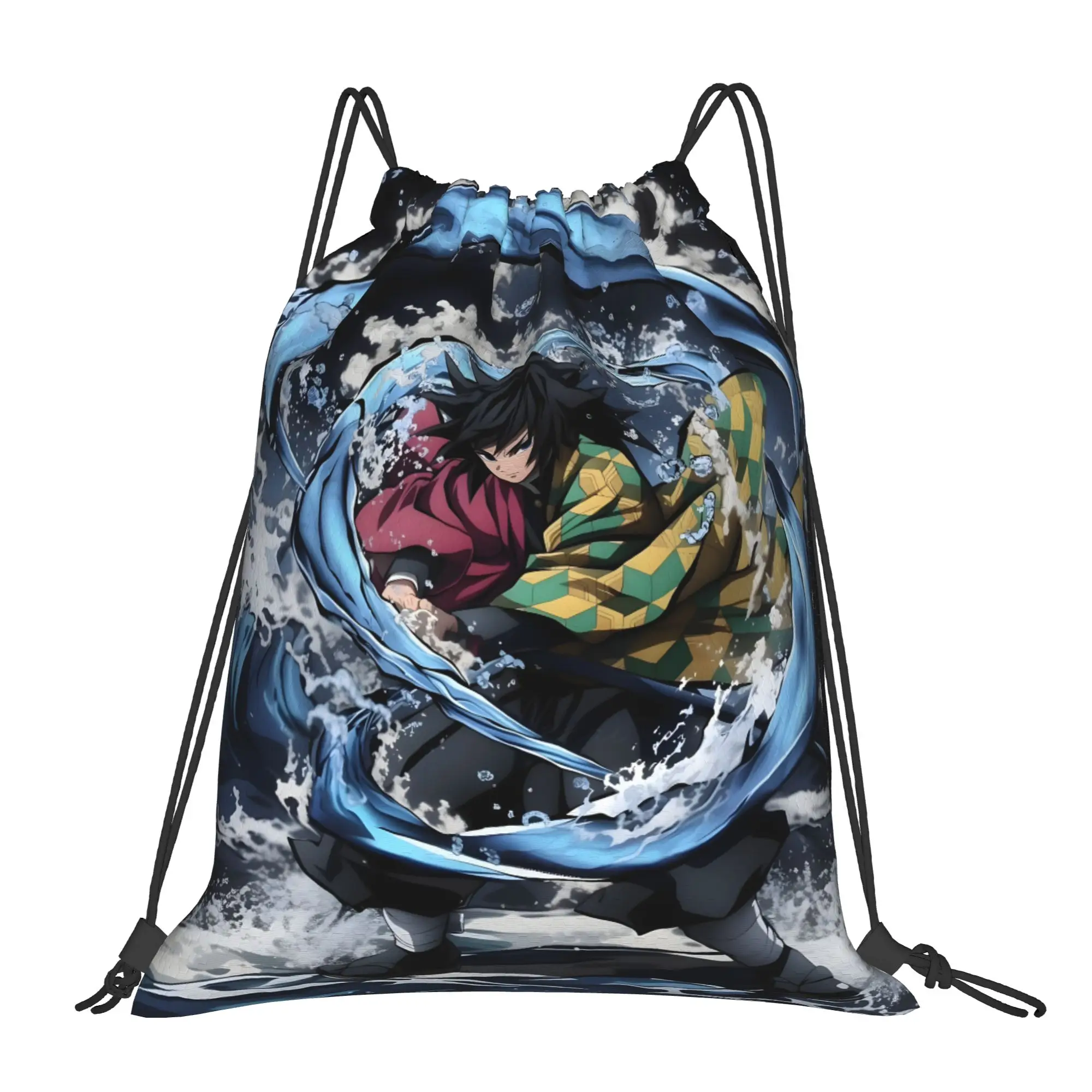 1 pc Blue Water Ring Demon Slayer Kawaii Drawstring Bags Travel Shoe Clothes Storage Multi-function Teen Portable