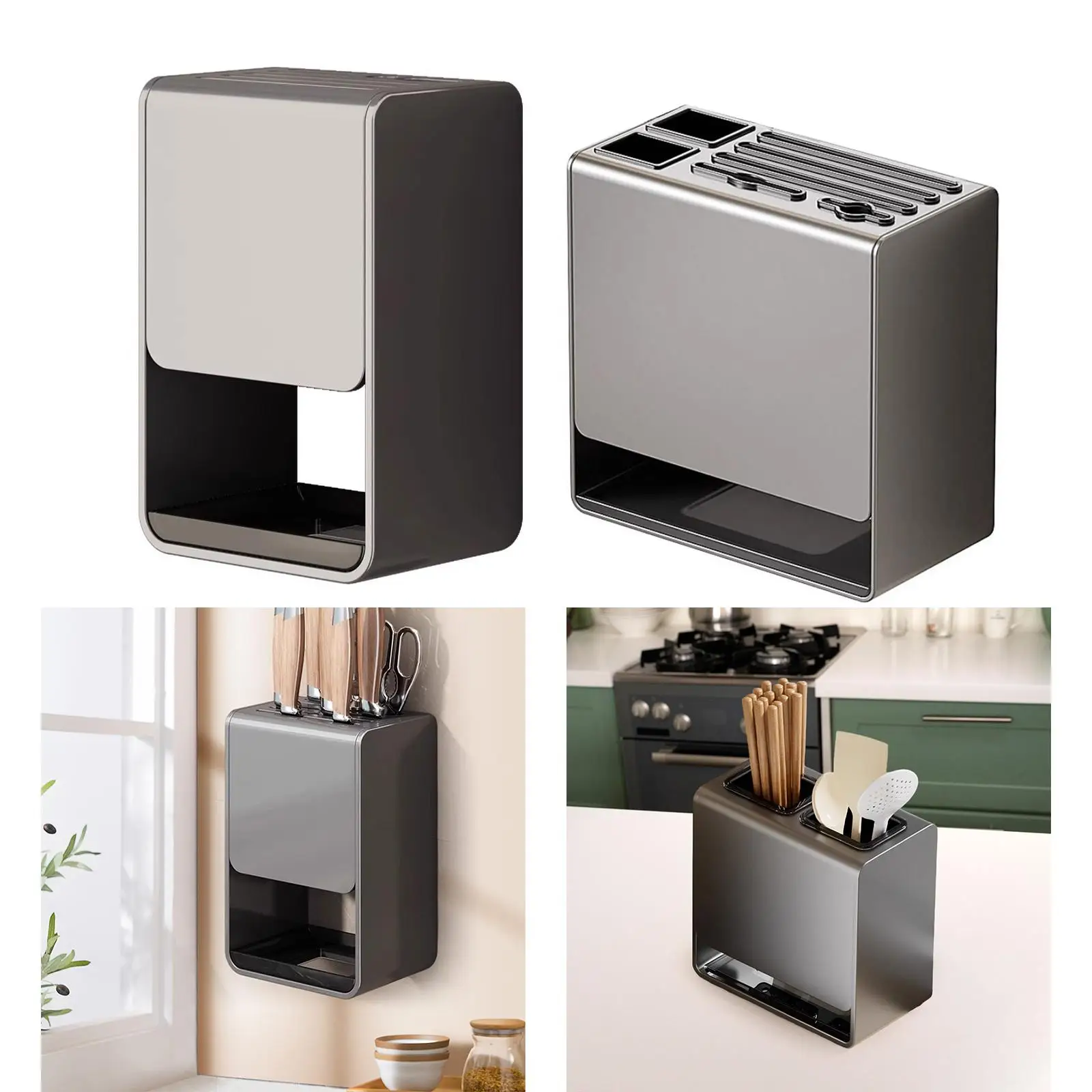 Knife Block Multi Grids with Drain Tray Storage Rack Modern Drying Rack