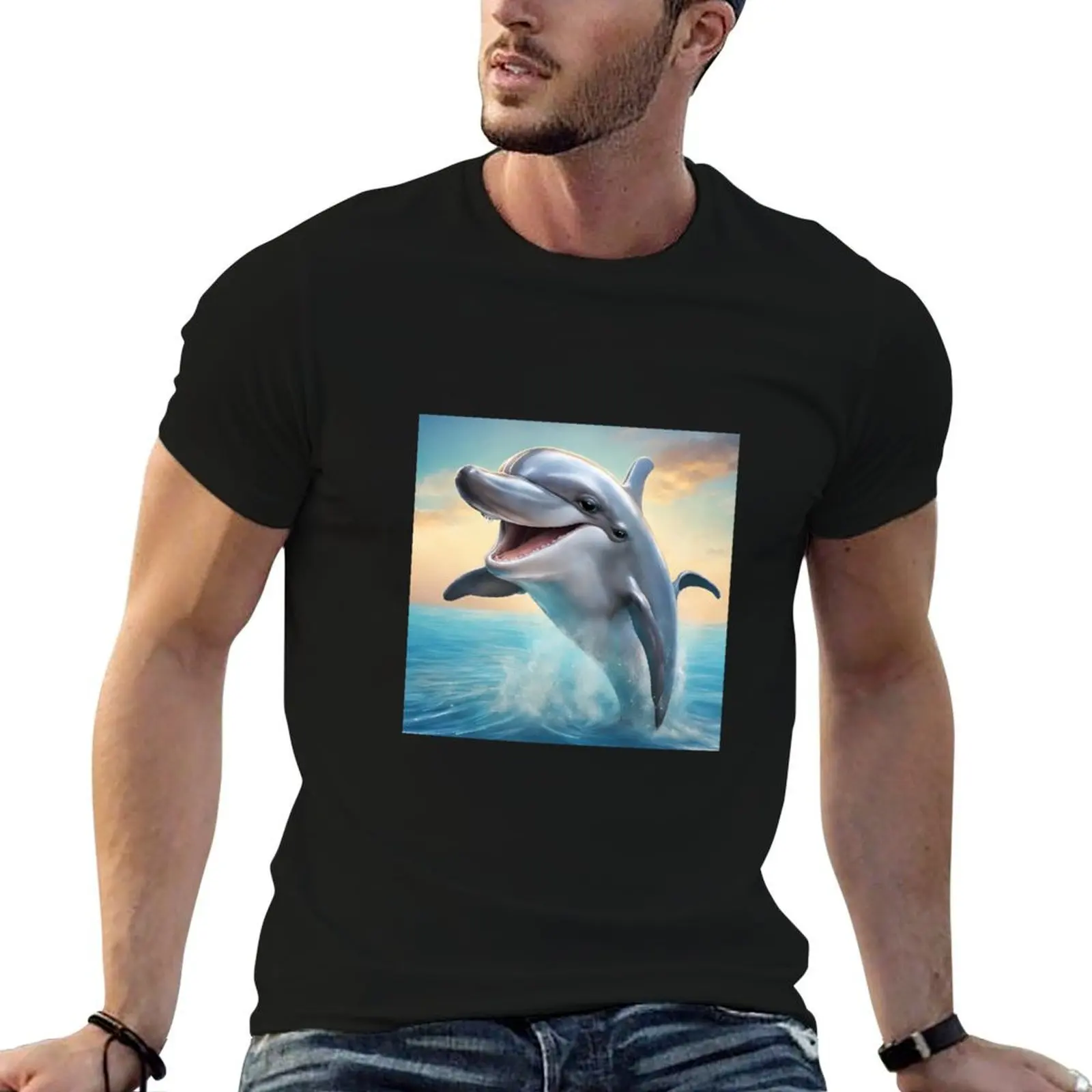 Happy dolphin T-Shirt plus size clothes rapper graphic tees mens graphic t-shirts pack