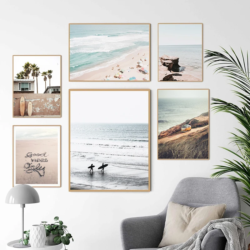 1PC  Beach Swing Black White Photography Poster Coastal Decor Beach Sea Side Landscape Painting Wall Art Canvas Print Bedroom