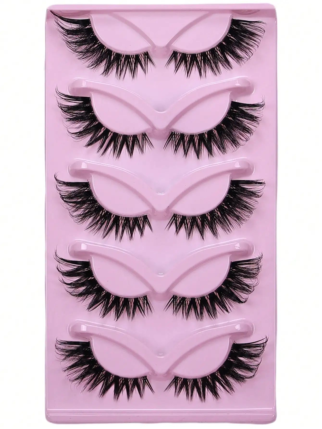5 Paar Manga-Wimpern, 3D-Wimpern mit transparentem Band, für einen natürlichen Look, zarte Nerzwimpern, flauschige Katzenaugen-Wimpern, einzelne Wimpern. – Detail 6