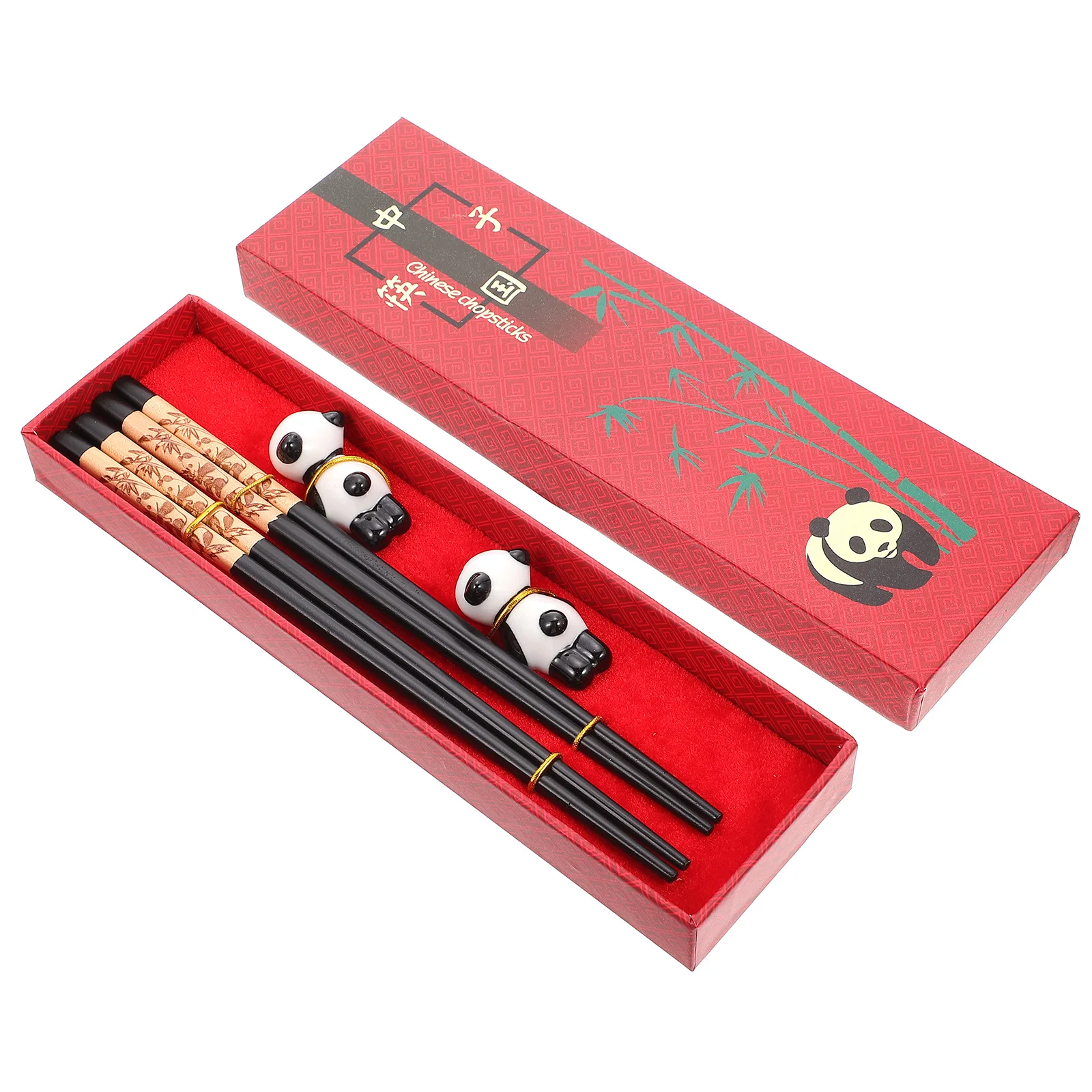 

Panda Wooden Chopsticks Ceramic Stand Set Reusable for Kids Home Tableware. Hot Pot Eating Practical Non-slip