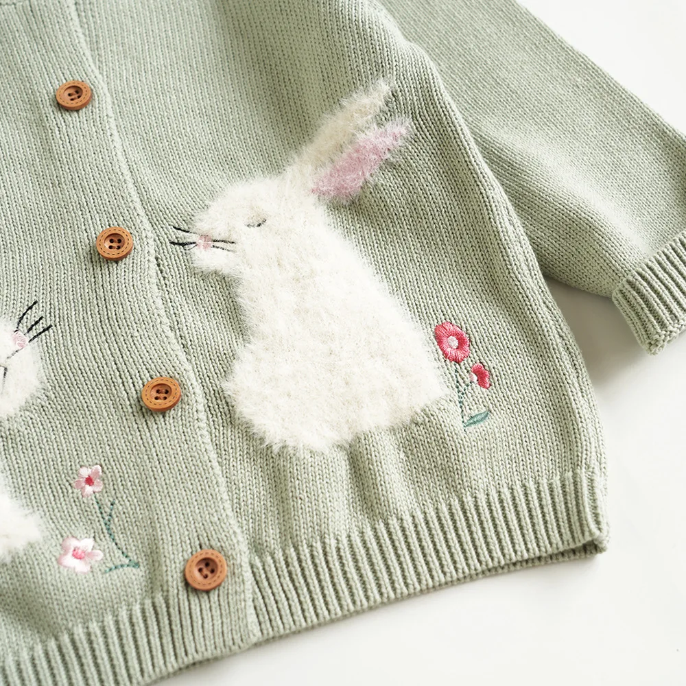 Darcoo Baby Girls Knitted Cadigan Children Autumn Winter Cute Bunny Jumper Kids Coat Clothes 2-6Y