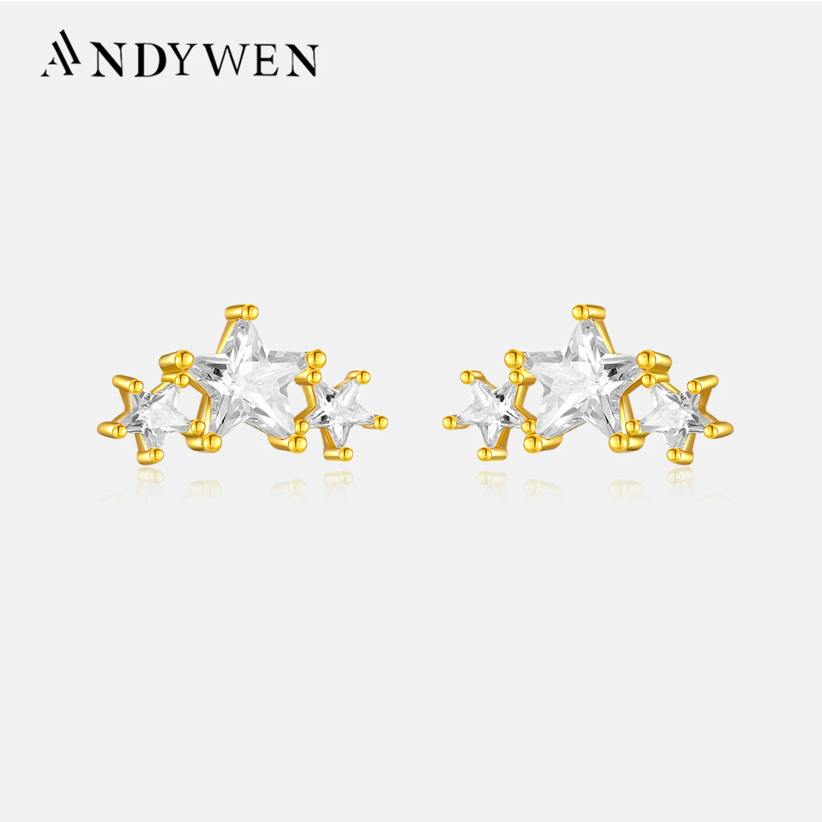 

ANDYWEN 925 Sterling Silver Three Star Zircon Stud Earring White Star Gemstone Luxury Piercing Pendiente For 2023 Fashion Women