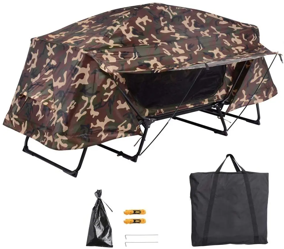1 Person Camo Traveling Sleeping Folding Waterproof Ground Camping Popup Single Cot Bed Tent Four-season Double Layer 2 Doors