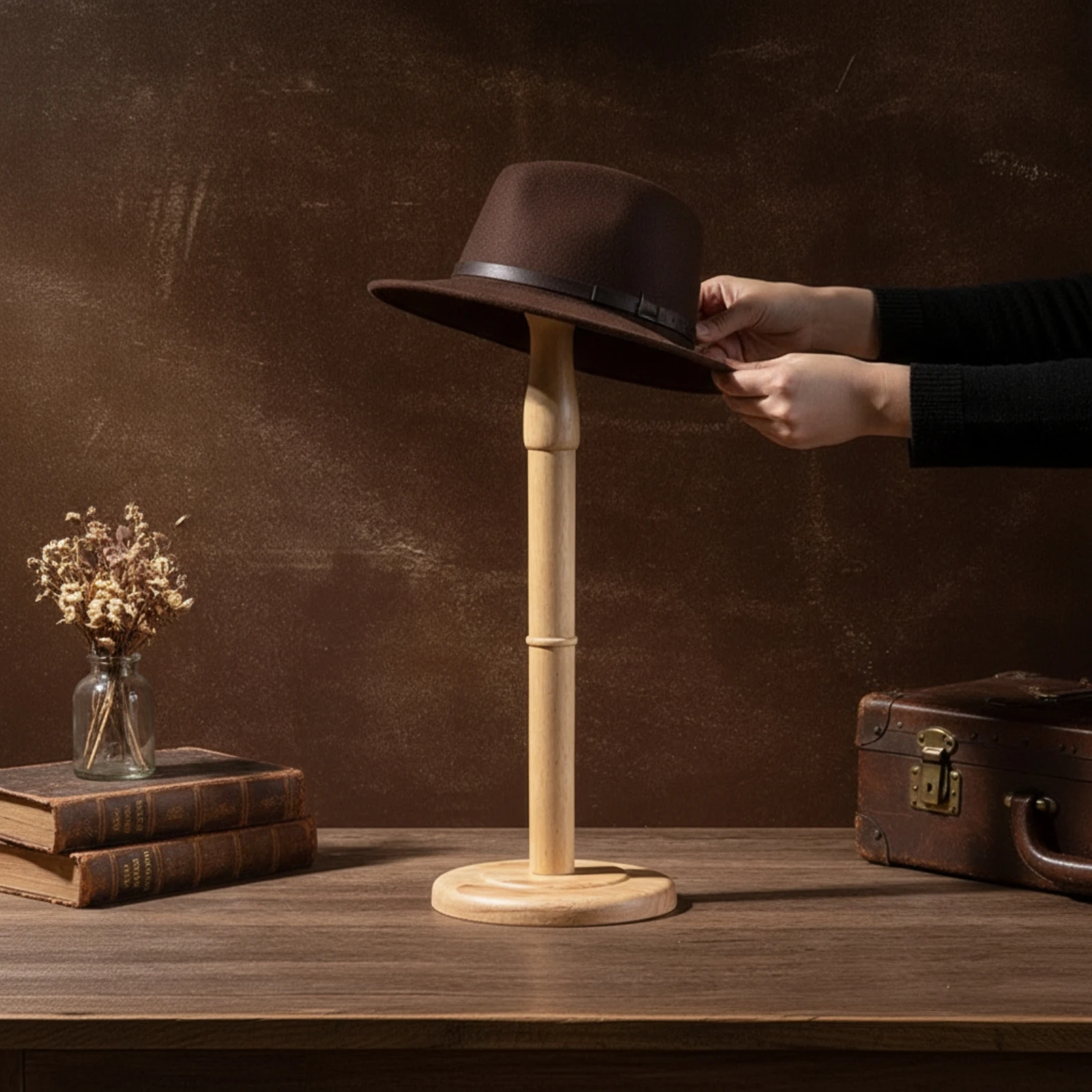 Hat Display Stand Vintage Wooden Hat Stand Display Riser Rustic Retro for Retailers, Retail Counters, Bedroom Organization