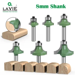 LAVIE 6pcs 8mm Corner Round Over Router Bit With Bearing Milling Cutter For Wood Woodworking Tool Tungsten Carbide MC02048