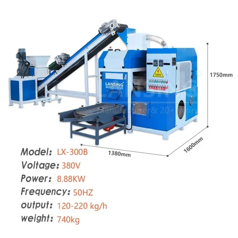 LX-300B Kupferdraht-Schredder- und Trennmaschine, 120–220 kg/h, Kupfer-Granulator, Kabel-Draht-Recycling-Maschine