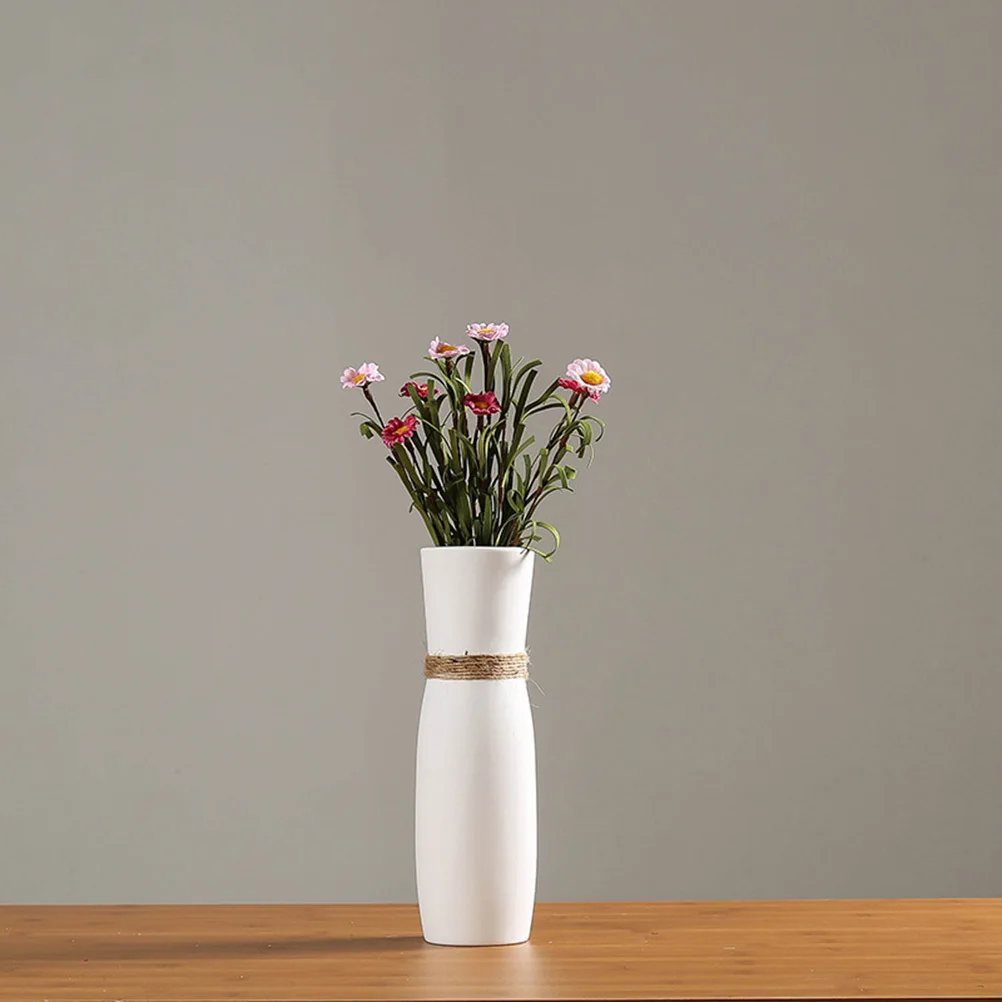 

2 Pcs Home Ornament Simple Vase White Ceramic Flower Decor Cylinder Decorations