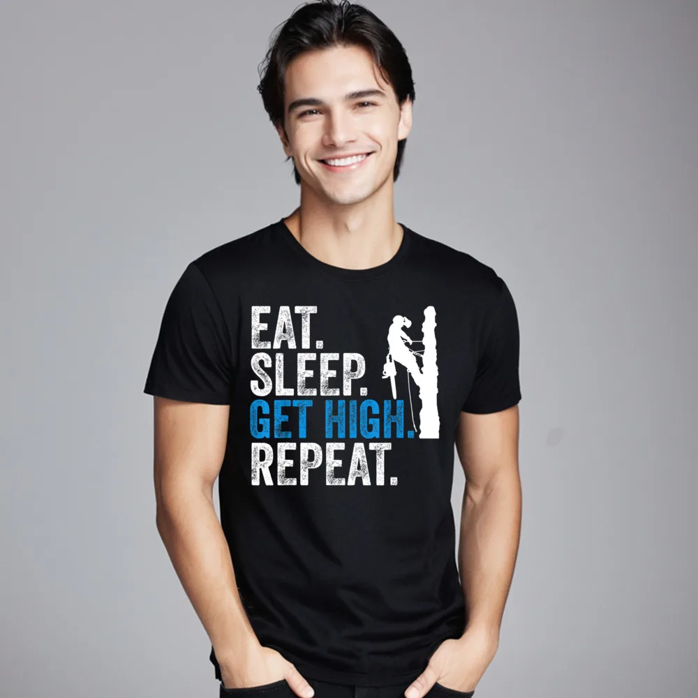 Eat Sleep Get High Repeat Tops & Tees Funny Round Collar Lose Short Sleeve All Cotton Female Tshirts Normal T Shirts