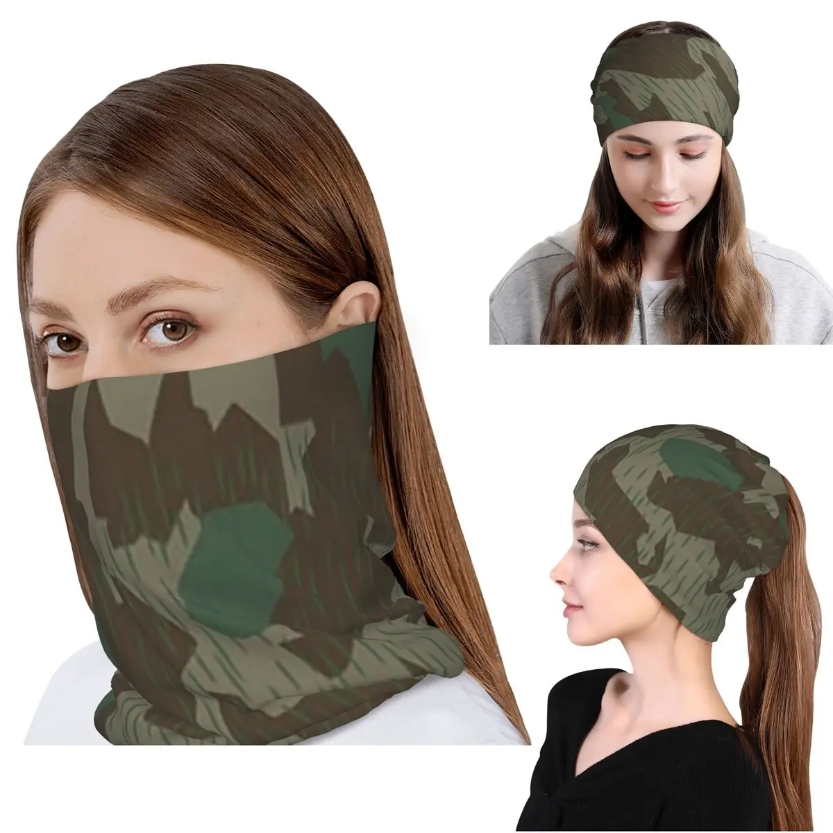 

WW2 Germany Military Splinter Camo Splittertarn Camouflage Bandana Neck Cover Wrap Scarf Face Mask Beanies Hat Unisex Breathable
