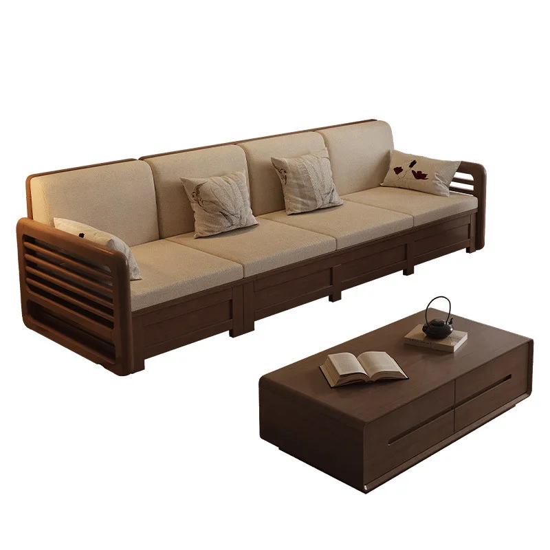 Song's aesthetic solid wood sofa winter and summer dual-purpose storage black walnut fabric sofa