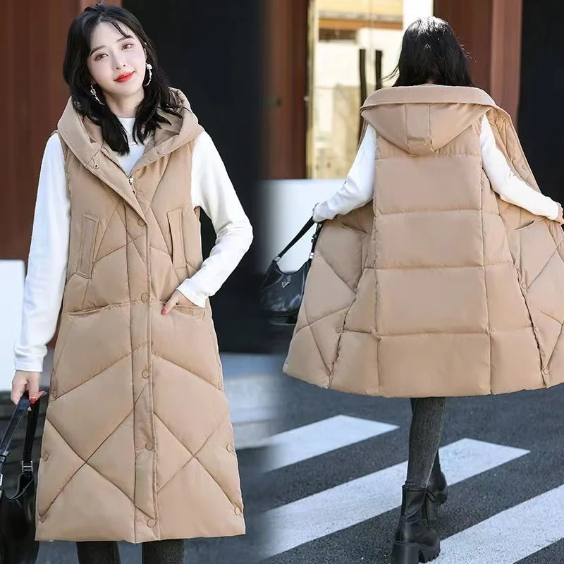 

Fashion Autumn Winter 2024 New Women's Vest Down Cotton Jacket Long Temperament Sleeveless Loose Padded Vests Females Tops