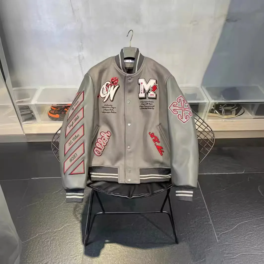 

Лоскутная кожаная куртка с рукавами Тяжелая майстерность Бейсбольный стиль Универсальная верхняя одежда Повседневное свободное бейсбольное пальто Трендовые топы