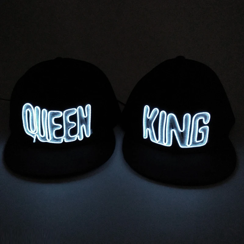 LED Light up Letter QUEEN KING Hat Casual Flashing Glow Rave Party Cap Couple Hip-h op Luminous hat Club Bar Wedding Supplies
