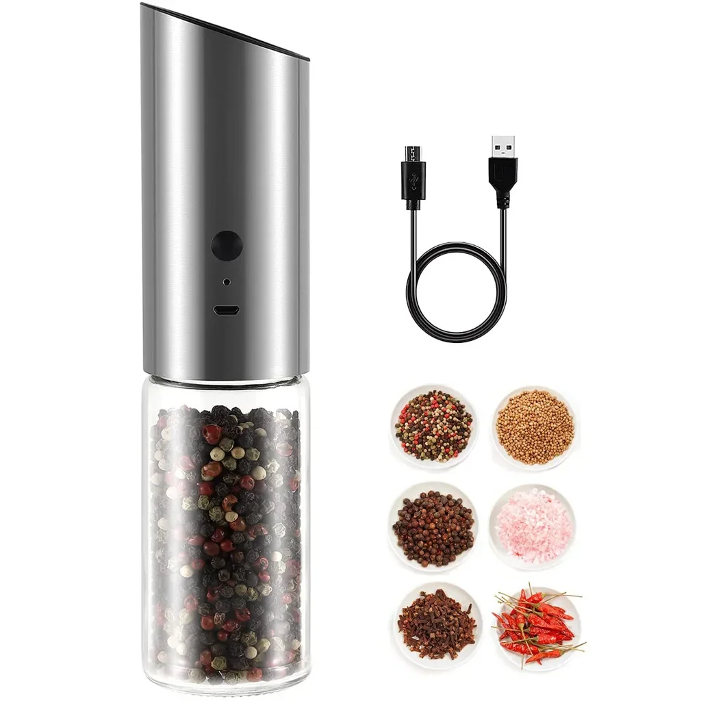 Electric Salt and Pepper Grinder Set USB Rechargeable Eletric Pepper Mill Shakers Automatic Spice Steel Machine Kitchen Tool T