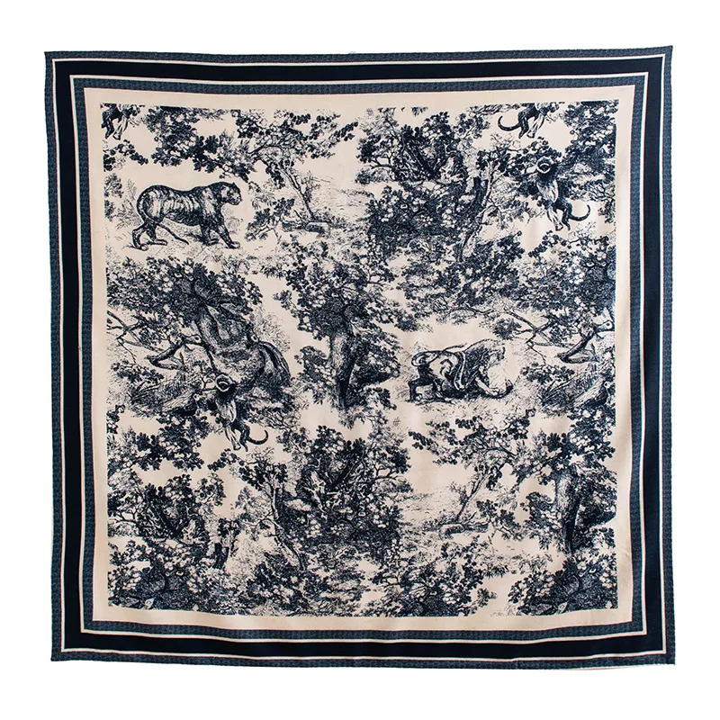 Vintage blue and white double-sided color silk wool large square scarf autumn and winter atmosphere scarf air conditioning shawl