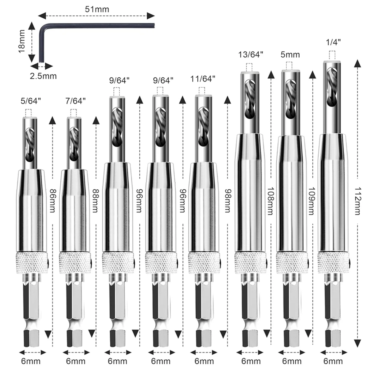 16pcs Self Centering Drill Bit Set, 1/4 Inch Hex Shank Self Centering Hinge Core Drill Bit for Window Door Hinge