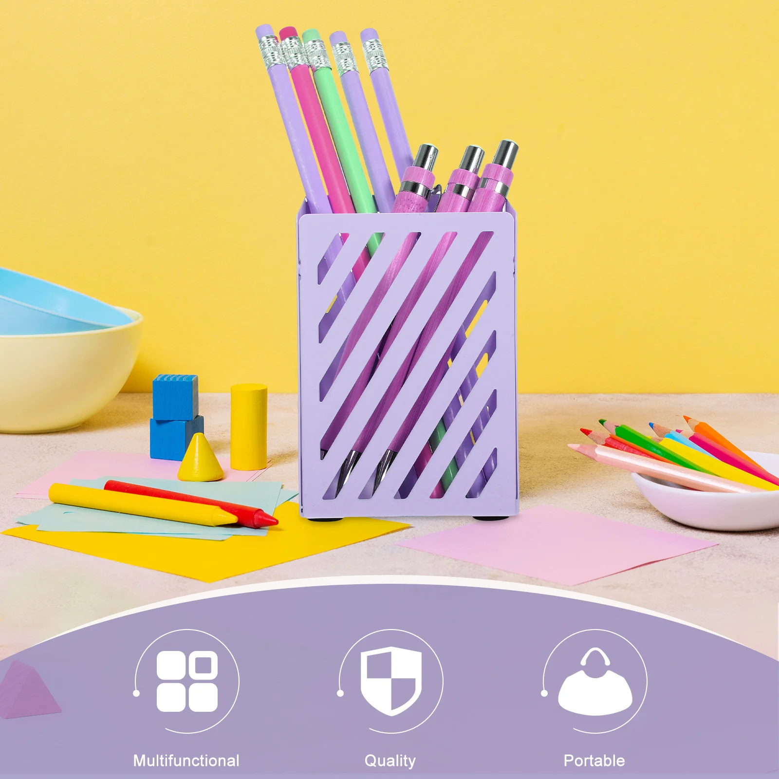 حامل أقلام معدني مربع منظم مكتب بناء حديدي أنيق ملحقات مساحة العمل تخزين فرش المكياج سهلة التنظيف