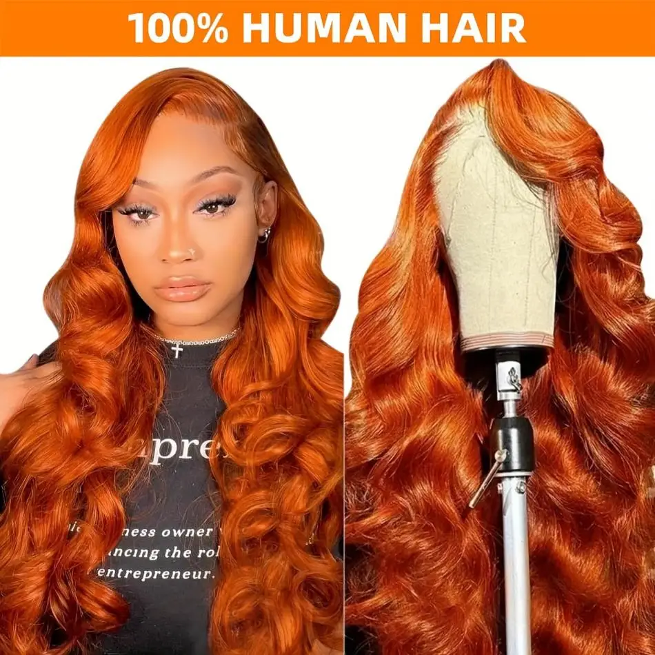 13x4 13x6 HD Lace Frontal Wig Ginger Colored Human Hair Body Wave 30 40 Inch PrePlucked Brazilian Wigs For Women Lace Front Wig