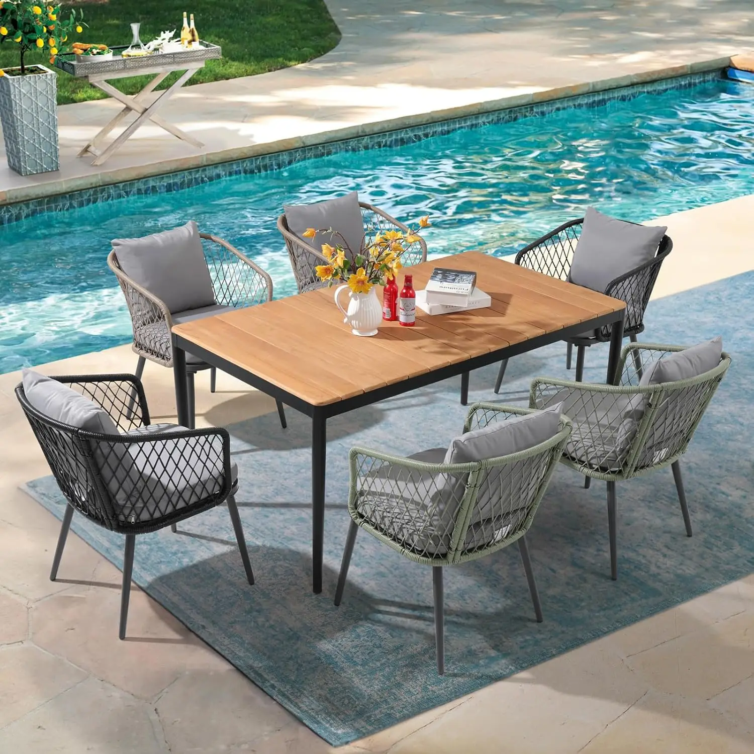 All-Weather Wicker Outdoor Dining Chair, Rattan Poltrona, Assentos com almofada, Conjunto de 2, 4, 6