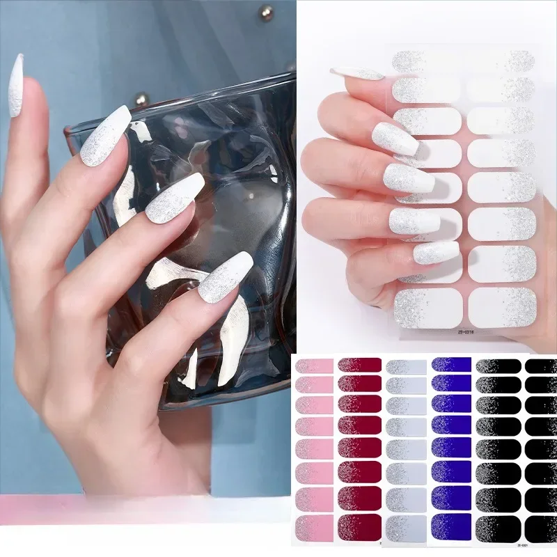 1Sheet Semi-Cured Gel Nail Strips Patch Sliders Adhesive Waterproof Long Lasting Full Cover Gel Nail Stcikers UV Lamp Need