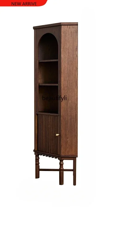 

X French retro solid wood living room corner cabinet American triangular dining side cabinet integrated against the wall