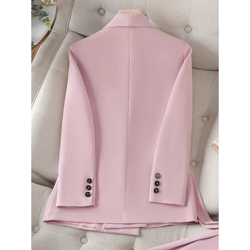 Jaqueta de manga comprida monocromática formal feminina, terno de escritório, blazer feminino com cinto, roupa de trabalho rosa, preta, roupa feminina, nova chegada