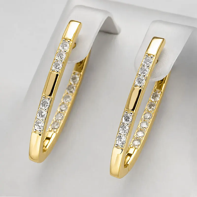 Anziw Clip Earrings Gold/Silver Color For Women Girl V-Shaped Moissanite Hoop Huggie Earrings Wedding Jewelry 14K Gold Filled - view 5