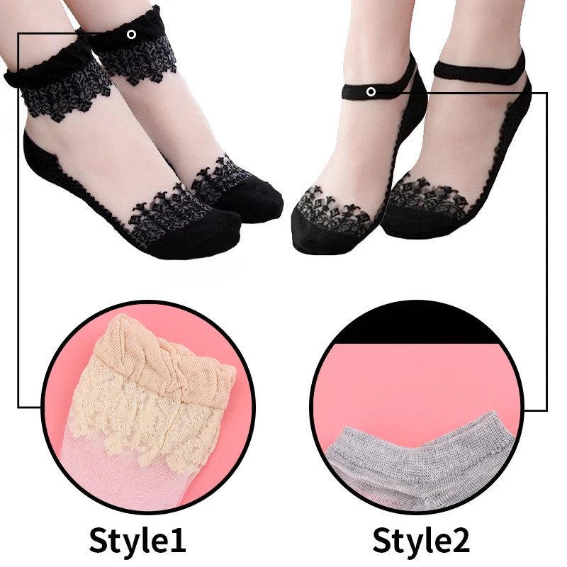 Sexy Lace Mesh Fishnet Socks Mixed Fiber Transparent Stretch Elasticity Ankle Net Yarn Thin Women Cool Socks 1pair=2pcs 2023