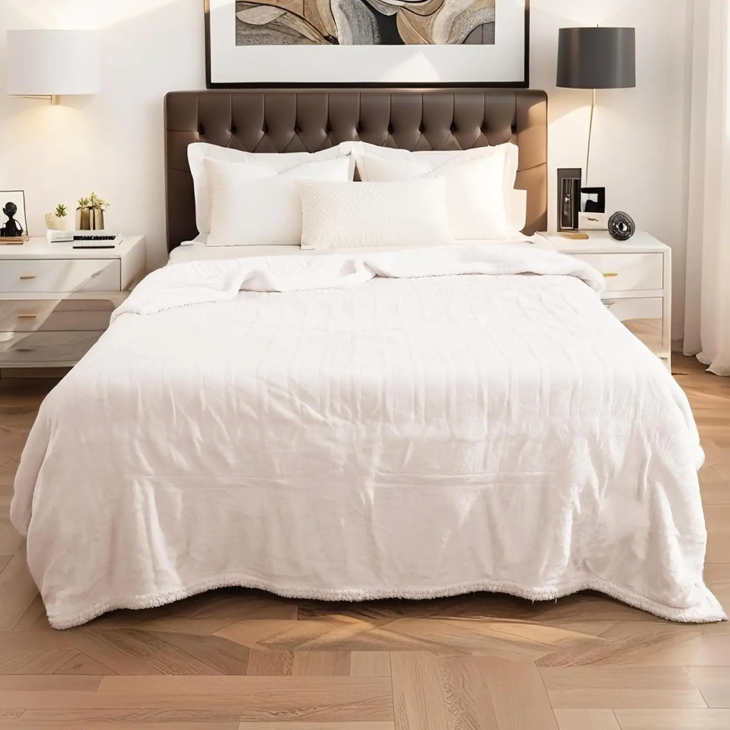 

Full Size Electric Heated Blanket, 72x84 Flannel, 10 Heat Levels, Auto Shut Off, Washable White