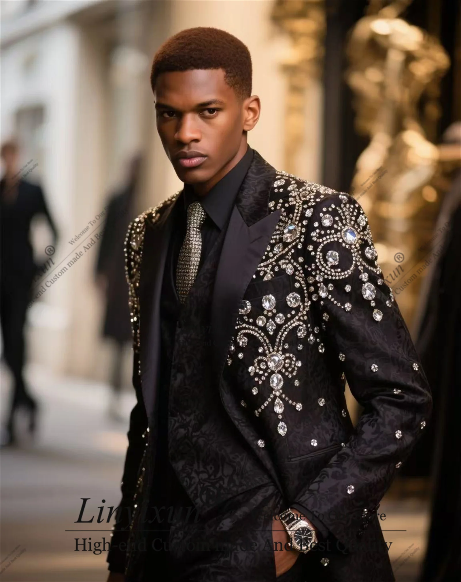 

Дизайнерские мужские костюмы с ромбовидным узором, облегающие мужские пиджаки для жениха, выпускного вечера, комплекты из 3 предметов, смокинги, роскошные свадебные костюмы по индивидуальному заказу Homme