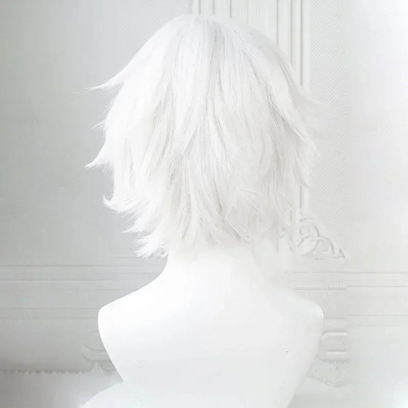 Perruques de Cosplay synthétiques courtes et moelleuses, blanches, Patch pour les yeux, résistantes à la chaleur, jeu de rôle de fête