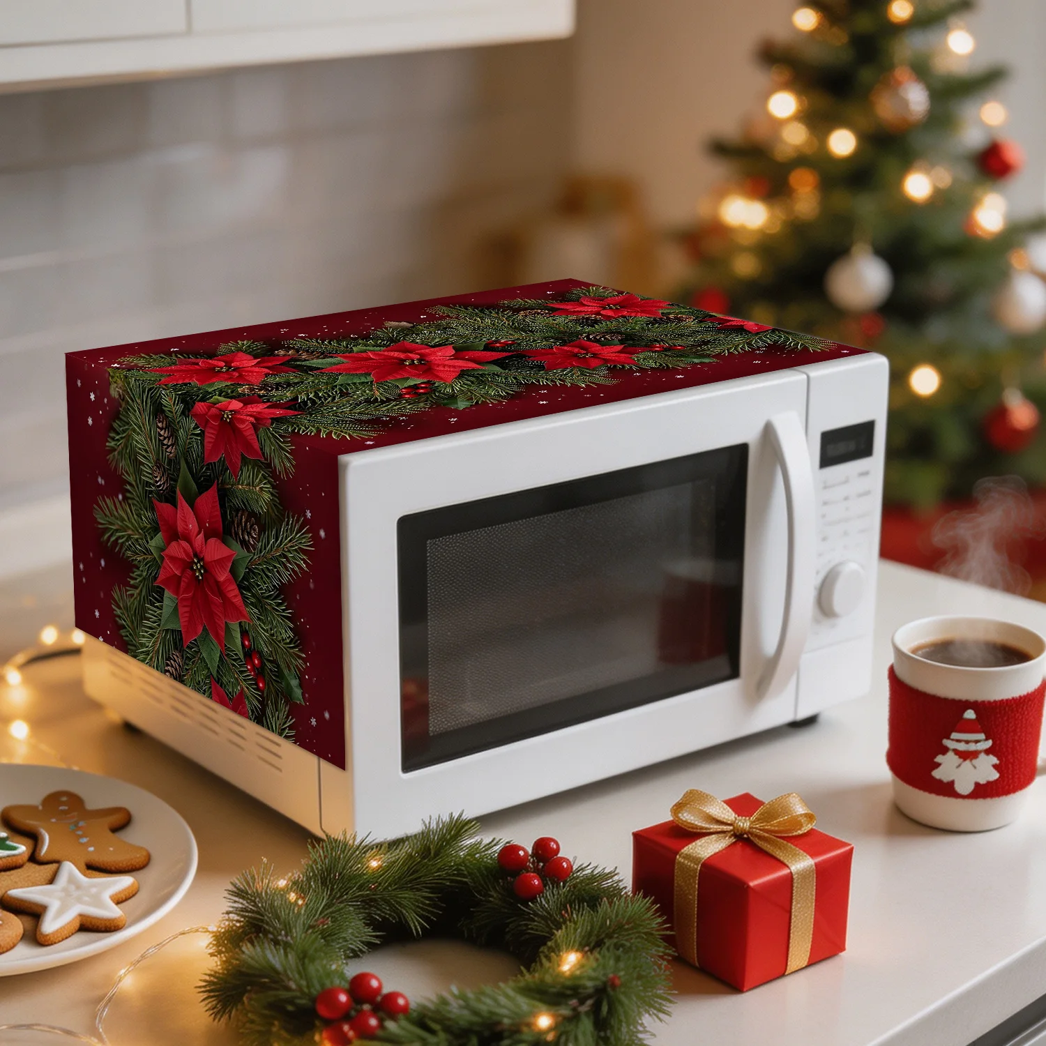 크리스마스 포인세티아 전자레인지 커버 방진 방유 소나무 - Kitchen Appliances For.Xmas 리뷰 및 가격