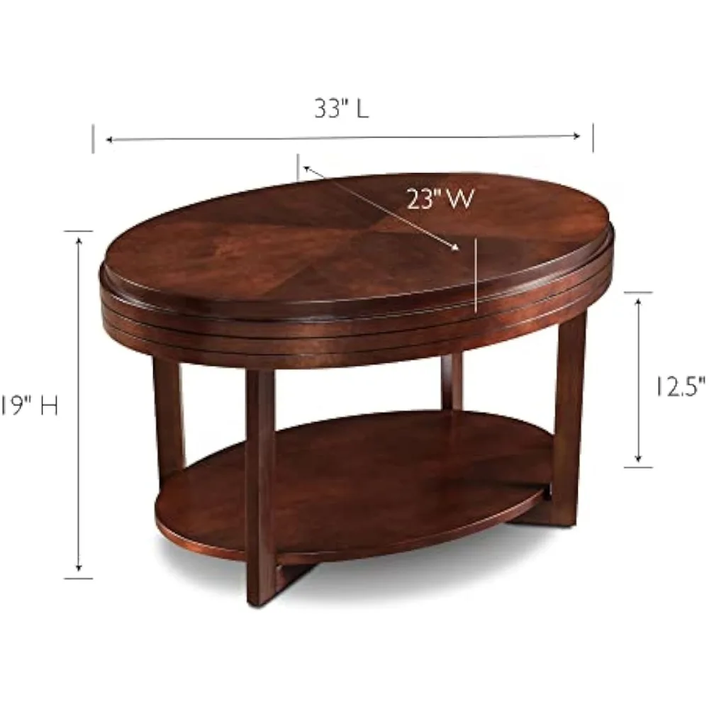 Coffee Table,Oval Small Coffee Table with Shelf, Chocolate Cherry,Item Weight 28 Pounds, 23 in X 33 in X 19,Coffee Table