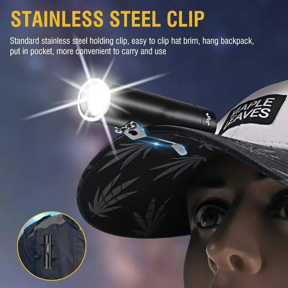 Mini LED EDC Flashlight Rechargeable Lamp Waterproof With Magnet UV Pocket Light Hiking Fishing Camping Hunting Zoomable Lantern