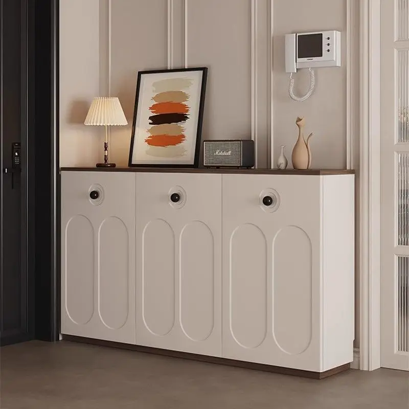 Scarpiera con porta oposta americana color crema, scarpiera da ingresso per soggiorno multistrato a prova di muffa