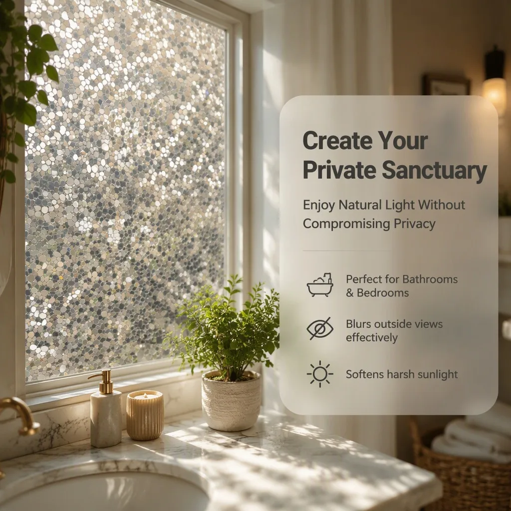 Pebble Pattern Privacy Window Film Roll Frosted Static Cling Heat Block UV Block for Bathroom Window Glass