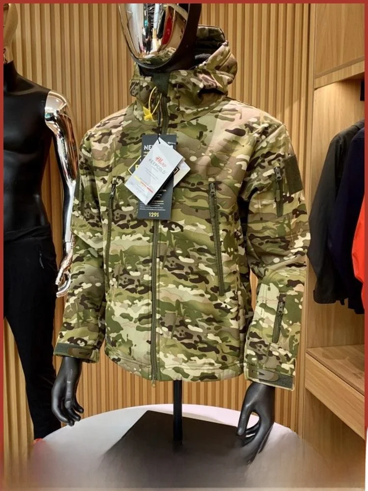 

Outdoor Tactical Soft ell Jaet Camouflage Hooded Men's Autumn Winter Polyester Fiber Breathable Stand Fit Jaet