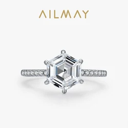 Ailmay Sparkling Hexagon Ring Fashion 925 Sterling Silver AAAAA Clear Zircon Finger Rings For Women Romantic Wedding Jewelry