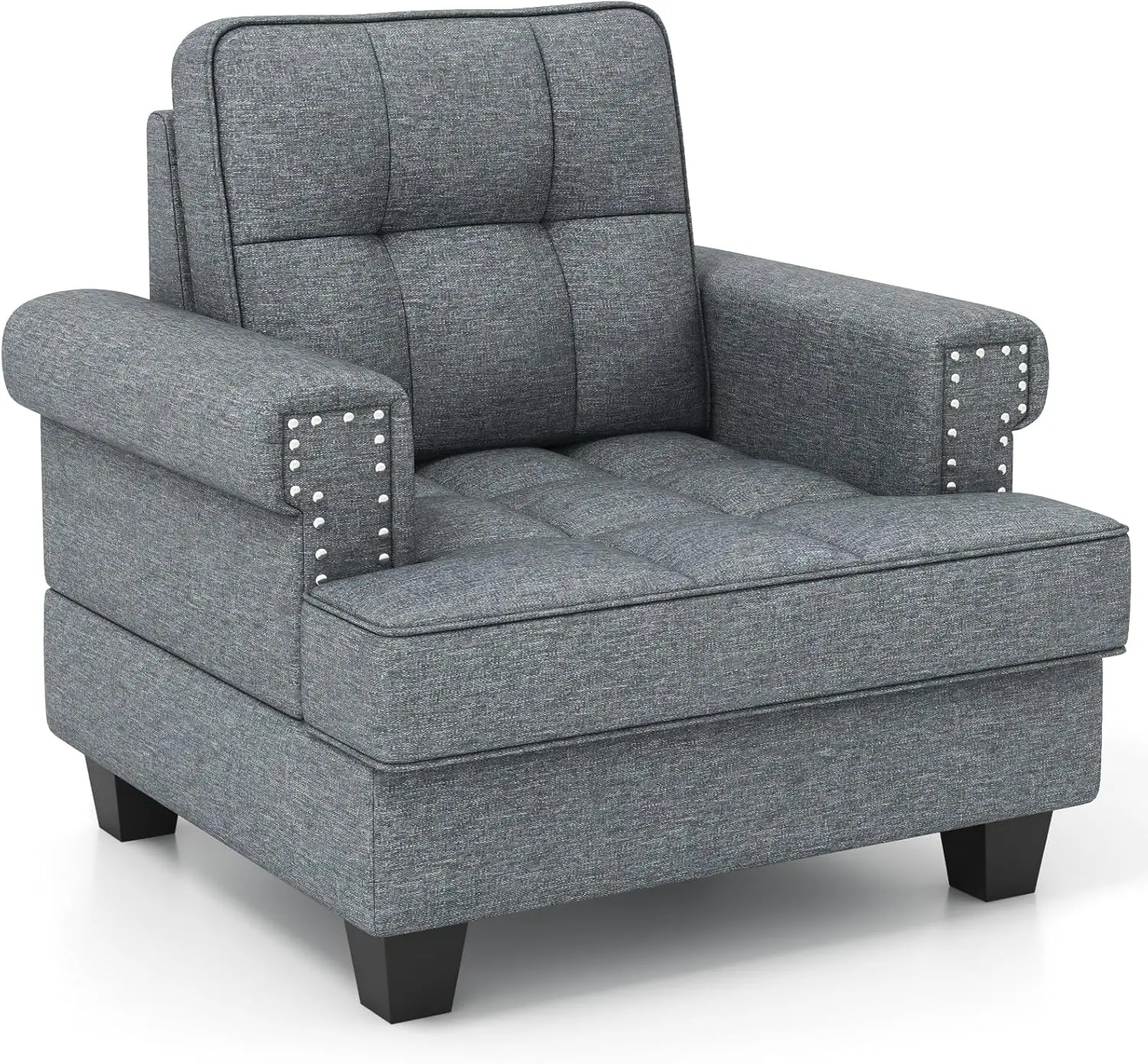 

Giantex Mid Century Modern Accent Chair, Tufted Linen Single Sofa Chair with Thick Pillow & Cushion, Solid Rubber Wood