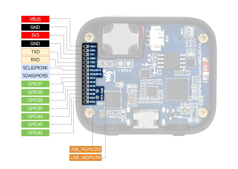 Waveshare ESP32-S3 1.8inch AMOLED Touch Display Development Board, 32-bit LX7 Dual-core Processor, 368×448, ESP32 With Display