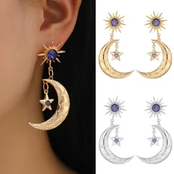 2PC/Set Fashion Star Moon Dangle Earrings For Women Bohemia Design Cubic Zirconia Exaggerate Long Drop Earrings Jewelry