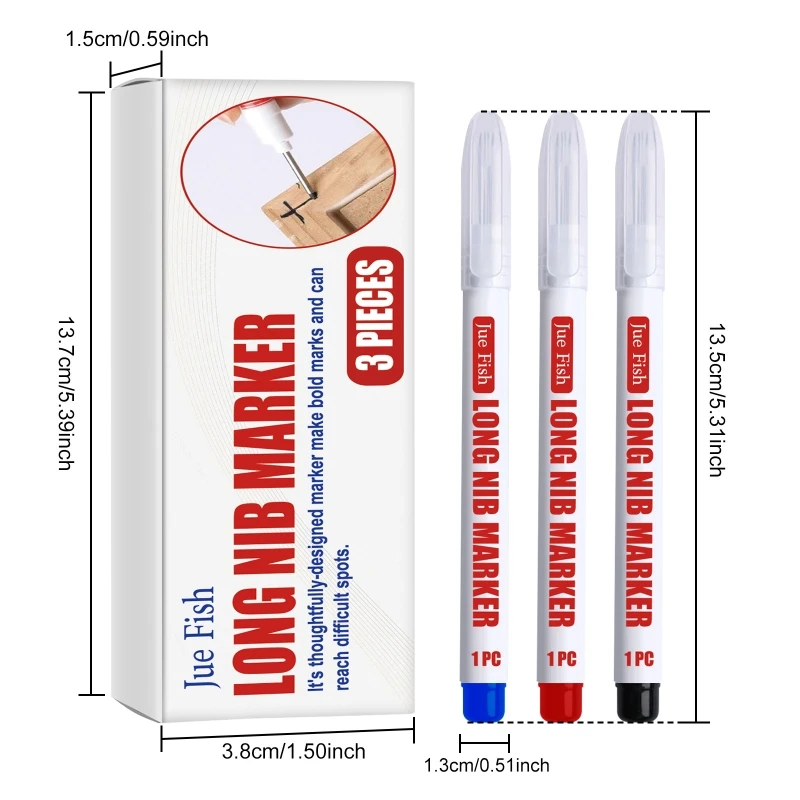 

3x Oil-Based Carpenter Pen Deep Hole Marker Pen Quick-Drying Long Nib Marker