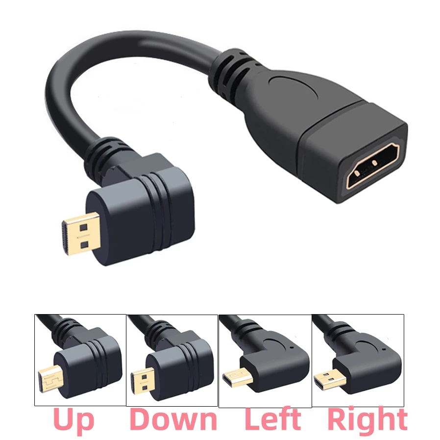 90 Degree Up/Down/Left/Right Angle Micro-HD Adapter 1080P HD Cable for GoPro Hero Action Camera Tablet HDTV Monitor Display