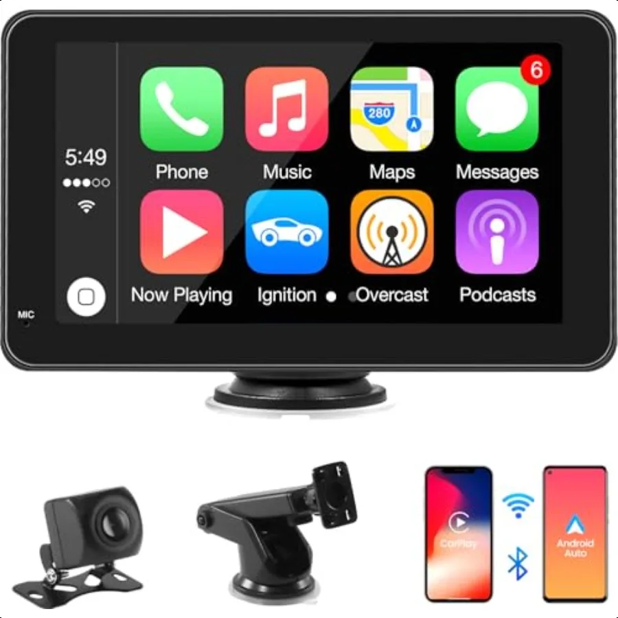 

Carplay Screen for Car 7 Inch Portable Touch Screen Car Stereo with Wirel Carplay Android Auto Backup Camera GPS Navigation Blu