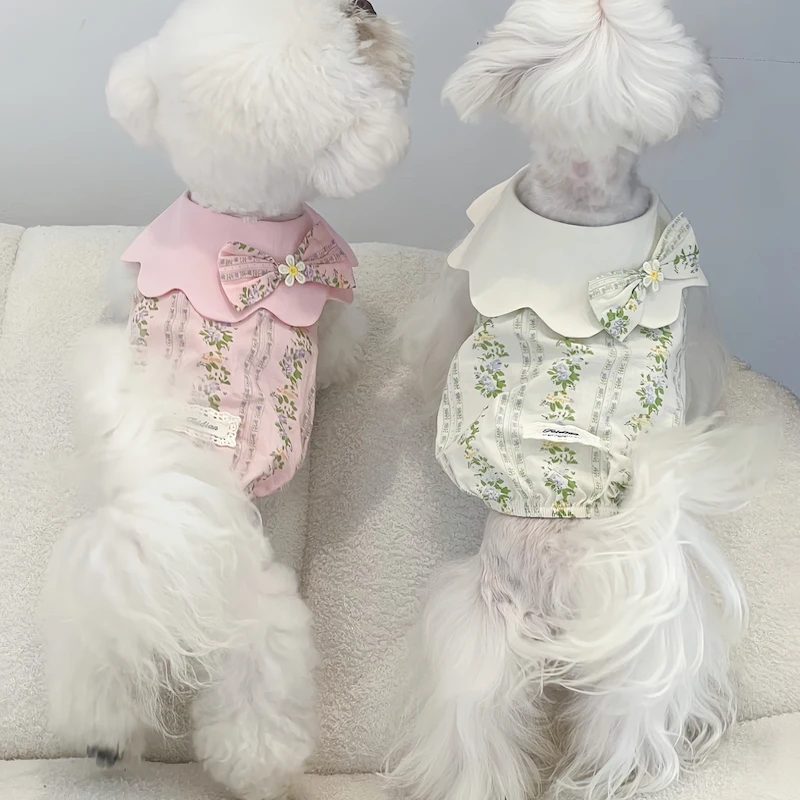

Spring Summer Pink Green Puppy Vest Shirts Fashion Floral Print Thin Vest For Small Medium Dogs Casual Outerwear Pet Dog Clothes