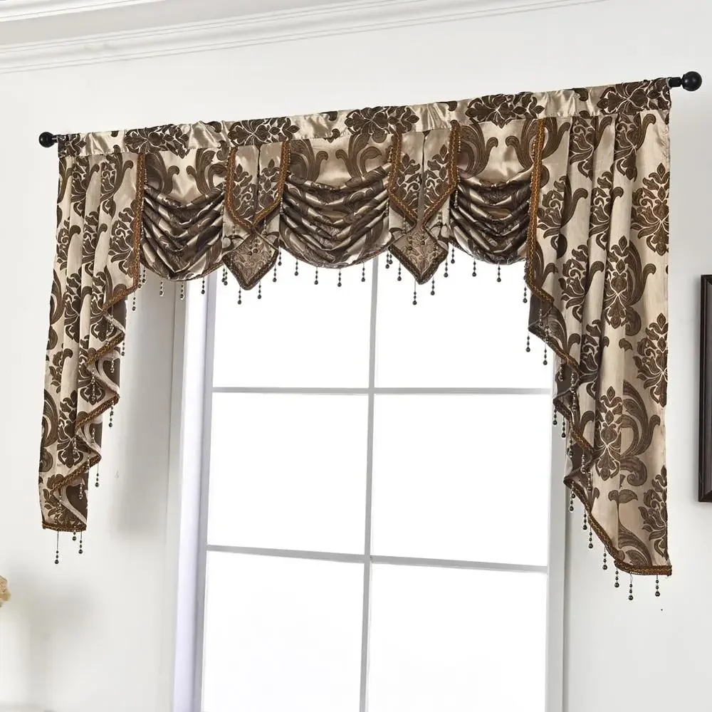 NAPEARL 1 Piece Luxury Beaded Valance Rustic Decorative Window Curtain Home Backdrop Waterfall Drapes for Living Room Ready Made