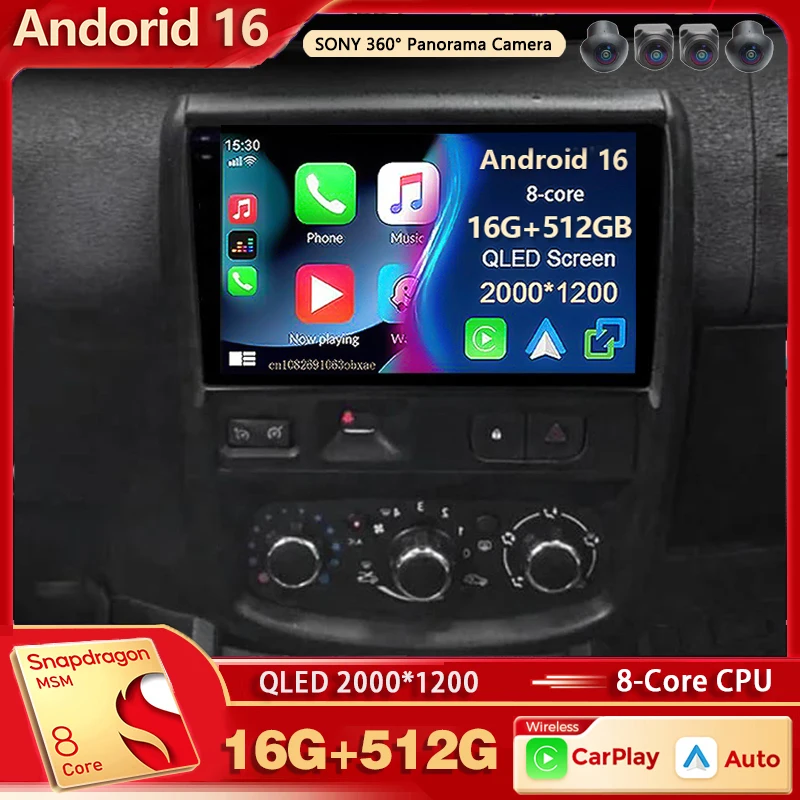 Android 16 Para Renault Duster 2010-2015 Nissan Terrano 2014-2022 2K QLED Rádio Estéreo Automotivo Multimídia Reprodutor de Vídeo GPS CarPlay 4G